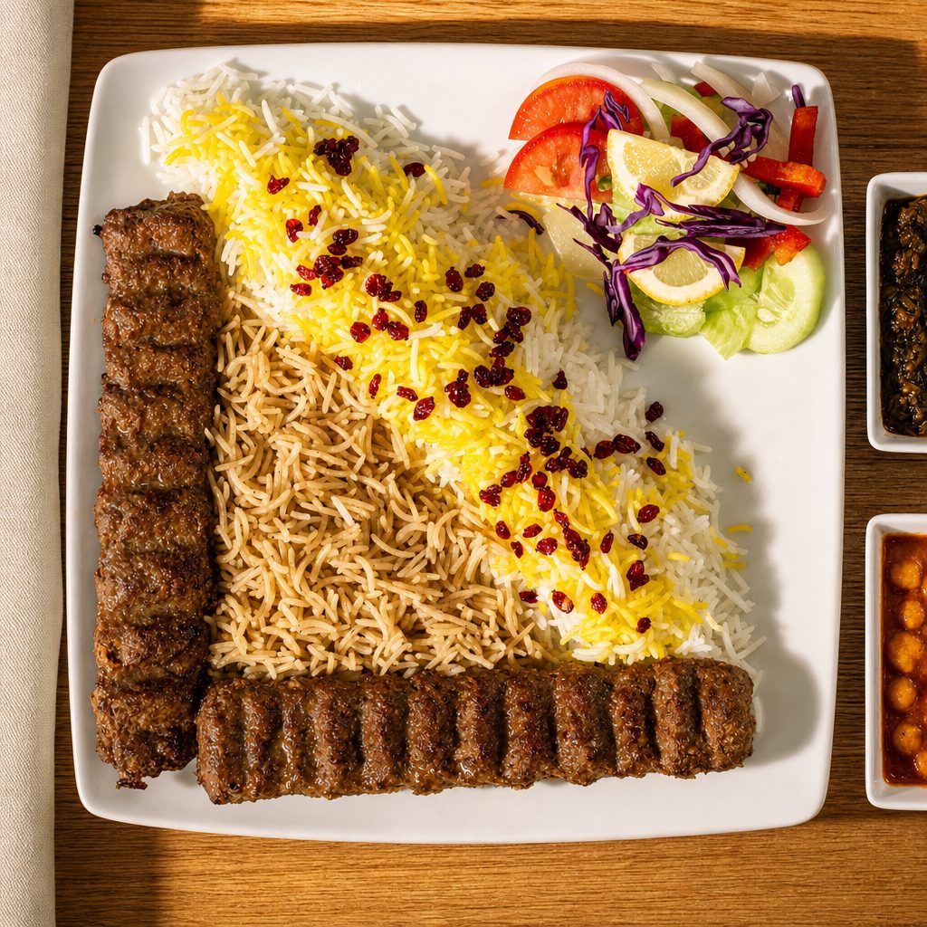 Beef Kubideh Platter.